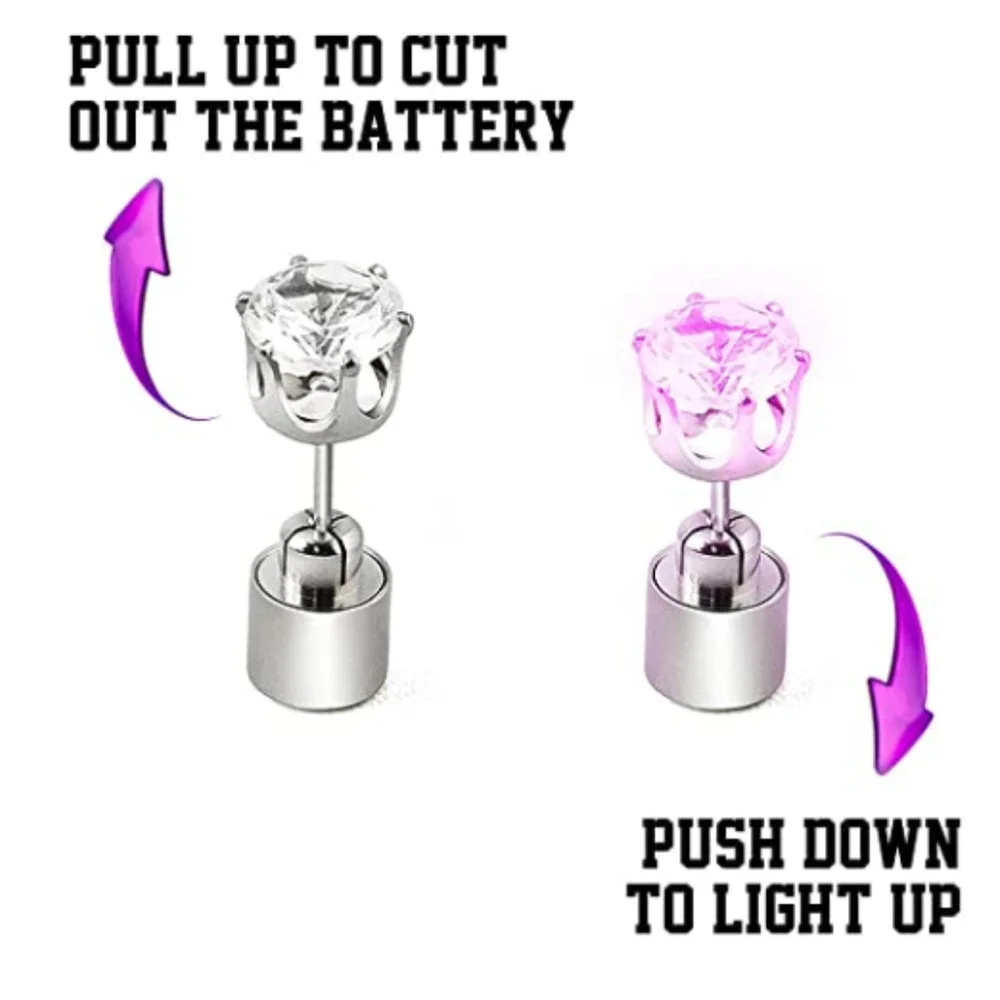 LED Earrings Blinking Multi Colored Light Up CZ Diamond Stud Changing colors NEW - Picture 5 of 10